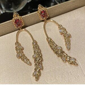 RED ORANGE GOLD CZ DANGLE EARRINGS